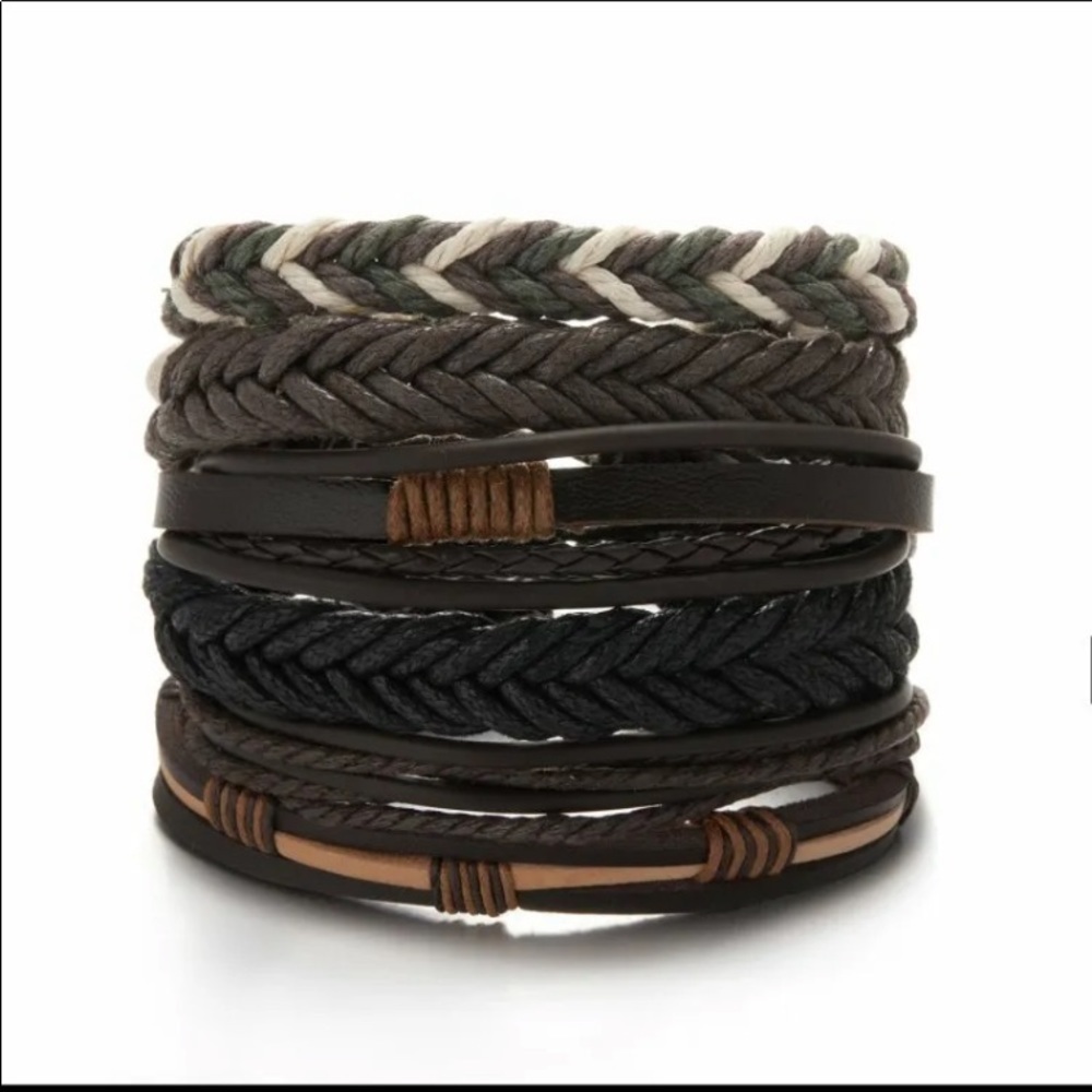 Men’s Genuine Leather Rope Bracelet Set